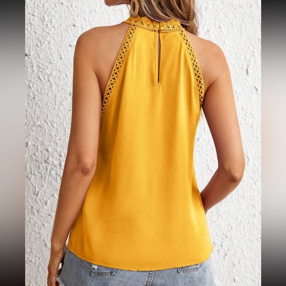 Elegant Classic Sheer Mesh Lace Halter Top Blouse Shirt Pink - Picture 9 of 12